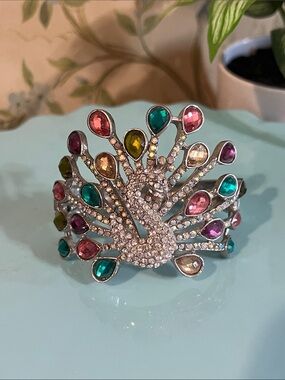 Multicolor Peacock Crystal Statement Bracelet